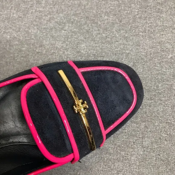 Tory Burch Nora Navy Blue/Pink Suede Loafers