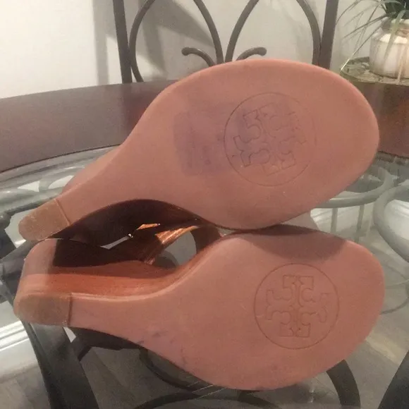 Tory Burch Pebbled‎ Leather Wedge Sandals