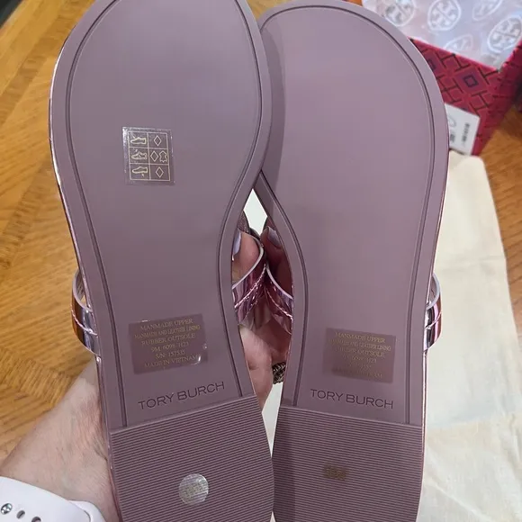 Tory Burch Pink Metallic Sandals with Signature Medallion