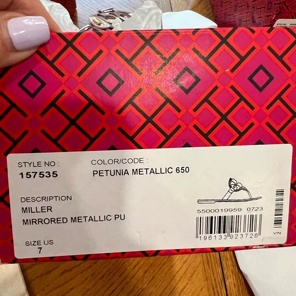 Tory Burch Pink Metallic Sandals with Signature Medallion