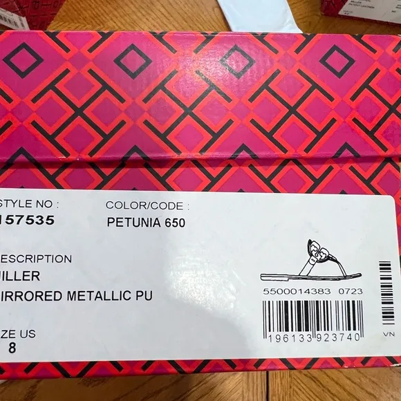 Tory Burch Pink Metallic Sandals with Signature Medallion