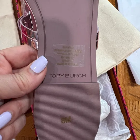 Tory Burch Pink Metallic Sandals with Signature Medallion