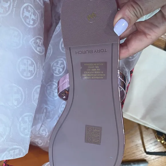 Tory Burch Pink Metallic Sandals with Signature Medallion