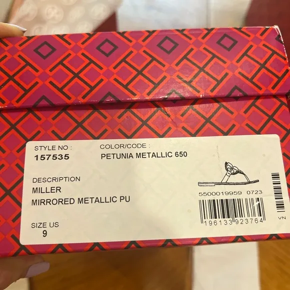 Tory Burch Pink Metallic Sandals with Signature Medallion