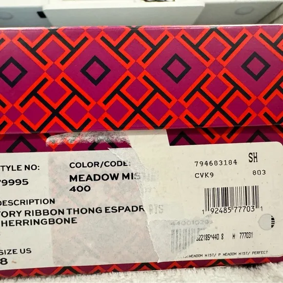 Tory Burch Ribbon Logo Thong Espadrille Sandal in Meadow Mist/Navy, Size 8 - NIB