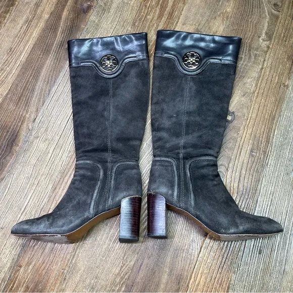 Tory Burch “Selma” Dark Brown Suede Riding Boots Size 7.5