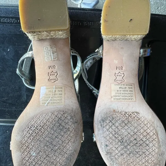Tory Burch Silver T-Strap Sandals with Medallion