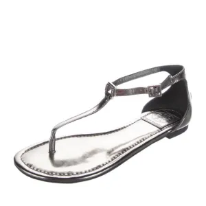 Tory Burch Silver T-Strap Sandals with Studded Sole
