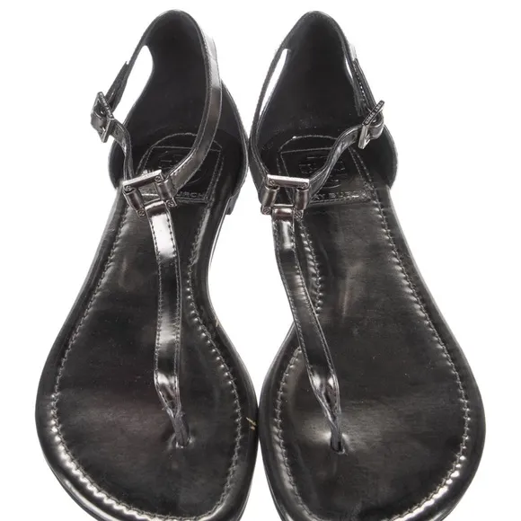 Tory Burch Silver T-Strap Sandals with Studded Sole
