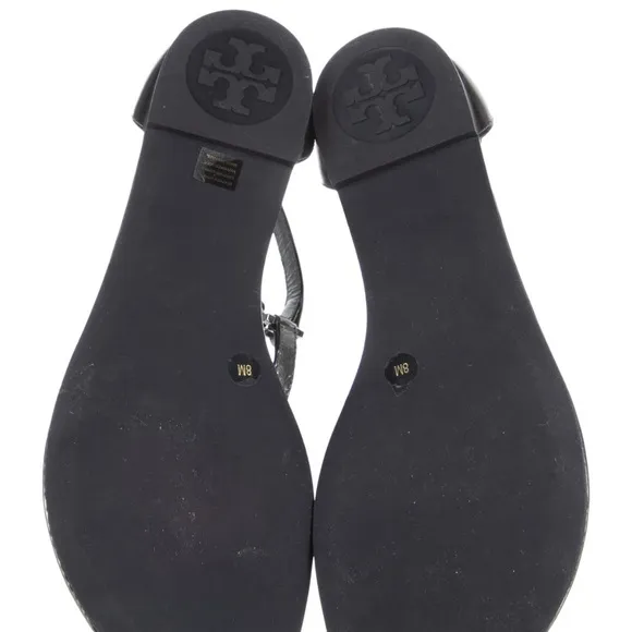 Tory Burch Silver T-Strap Sandals with Studded Sole