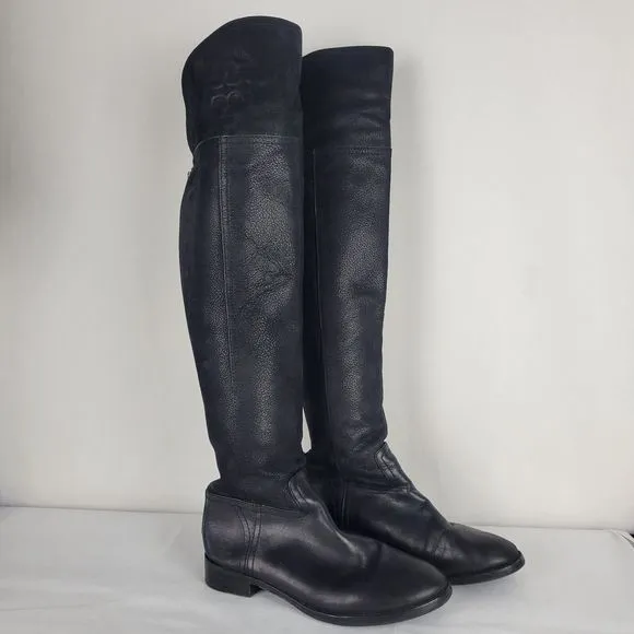 Tory Burch Simone Riding Boots Sz 7.5M Over The Knee Equestrian Black Leather
