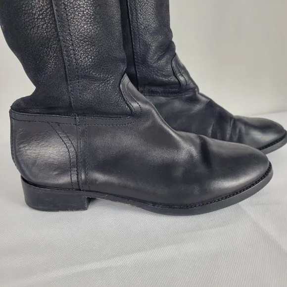 Tory Burch Simone Riding Boots Sz 7.5M Over The Knee Equestrian Black Leather