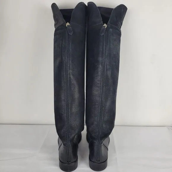 Tory Burch Simone Riding Boots Sz 7.5M Over The Knee Equestrian Black Leather