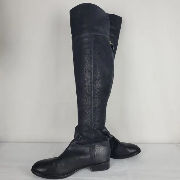 Tory Burch Simone Riding Boots Sz 7.5M Over The Knee Equestrian Black Leather
