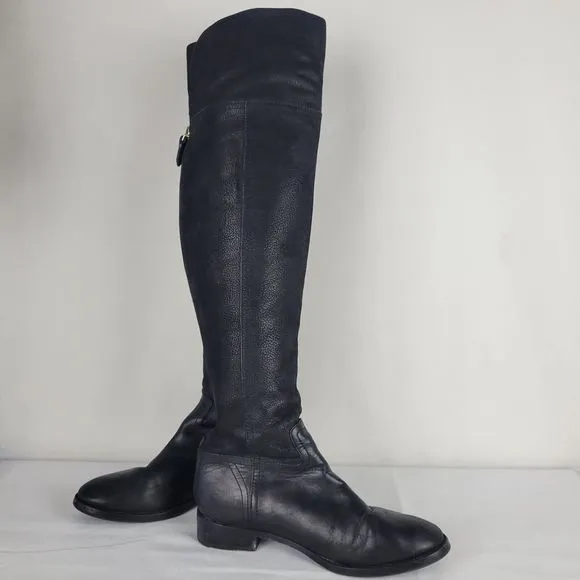 Tory Burch Simone Riding Boots Sz 7.5M Over The Knee Equestrian Black Leather