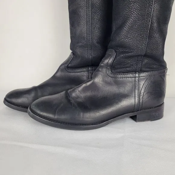 Tory Burch Simone Riding Boots Sz 7.5M Over The Knee Equestrian Black Leather