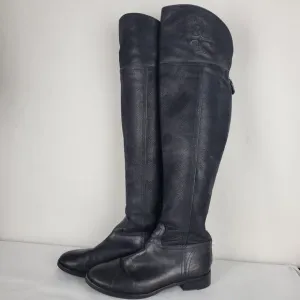 Tory Burch Simone Riding Boots Sz 7.5M Over The Knee Equestrian Black Leather