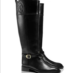 Tory Burch veg leather Black riding boots size 6.5, Stunning Blair Riding Boots