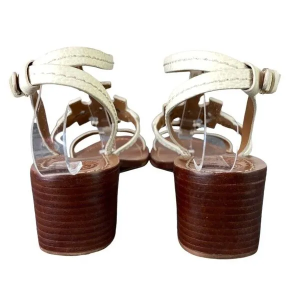 Tory Burch White Chandler Tumbled Leather Cork Heels Strappy Sandals Size 7M