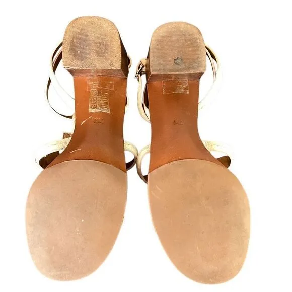 Tory Burch White Chandler Tumbled Leather Cork Heels Strappy Sandals Size 7M