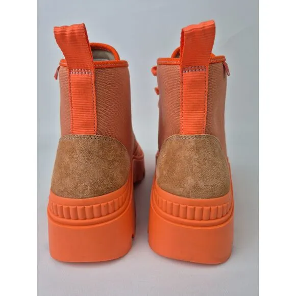 Tory Burch Women's Orange Canvas Suede Camp Sneaker Lace-Up Combat Boot Size 6.5