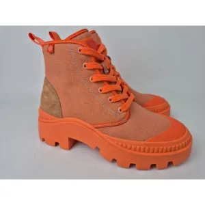 Tory Burch Women's Orange Canvas Suede Camp Sneaker Lace-Up Combat Boot Size 6.5