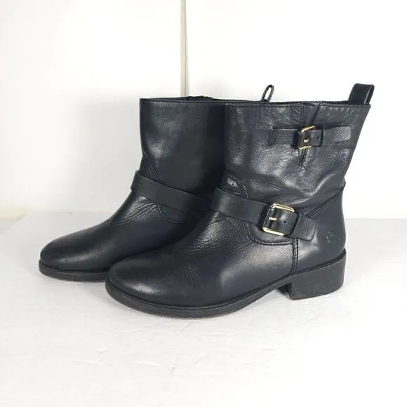 Tory Burch Women’s Bennie US 7M Black Leather Buckled Ankle Biker Riding Boots