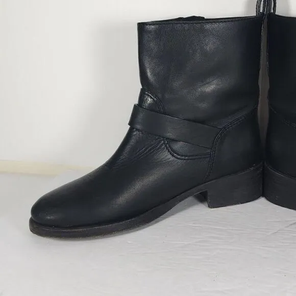 Tory Burch Women’s Bennie US 7M Black Leather Buckled Ankle Biker Riding Boots