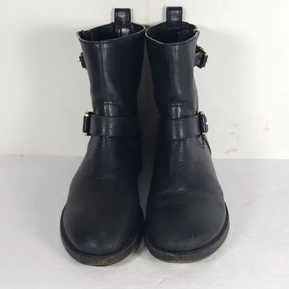 Tory Burch Women’s Bennie US 7M Black Leather Buckled Ankle Biker Riding Boots
