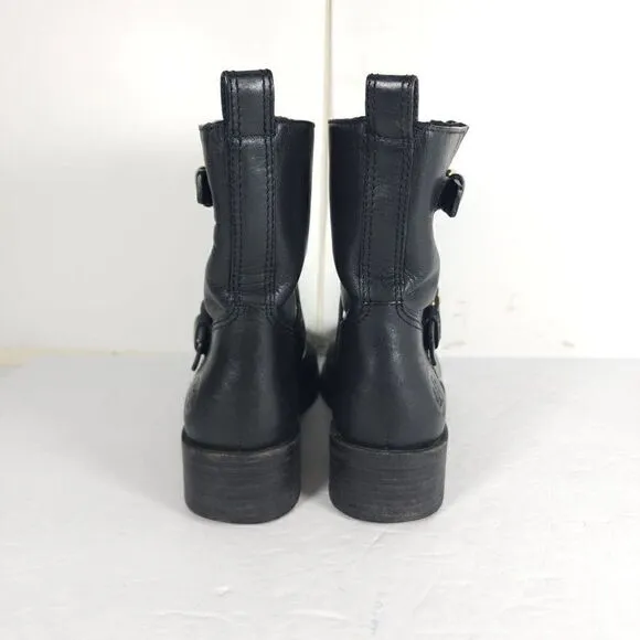Tory Burch Women’s Bennie US 7M Black Leather Buckled Ankle Biker Riding Boots