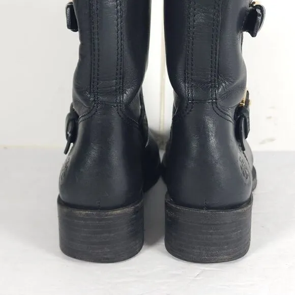 Tory Burch Women’s Bennie US 7M Black Leather Buckled Ankle Biker Riding Boots