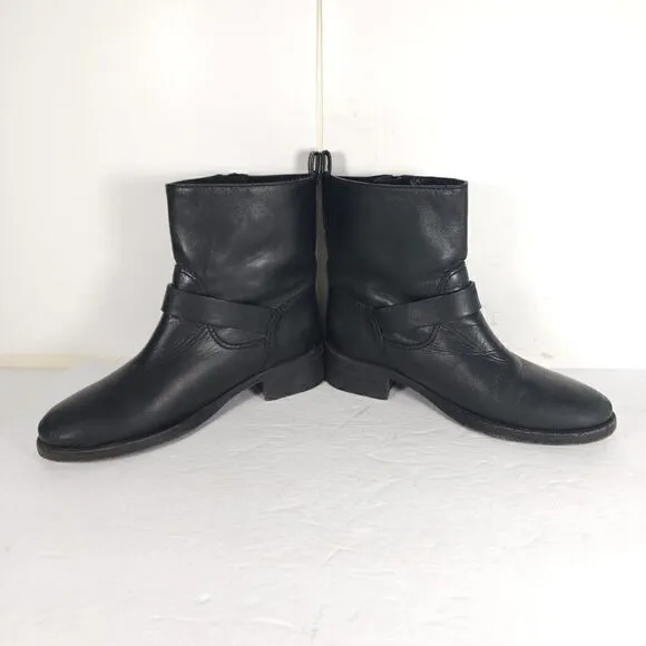 Tory Burch Women’s Bennie US 7M Black Leather Buckled Ankle Biker Riding Boots