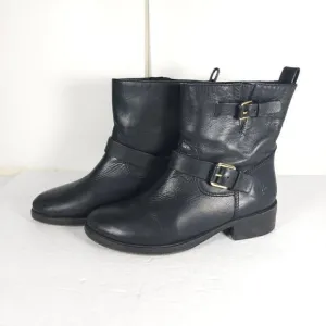 Tory Burch Women’s Bennie US 7M Black Leather Buckled Ankle Biker Riding Boots