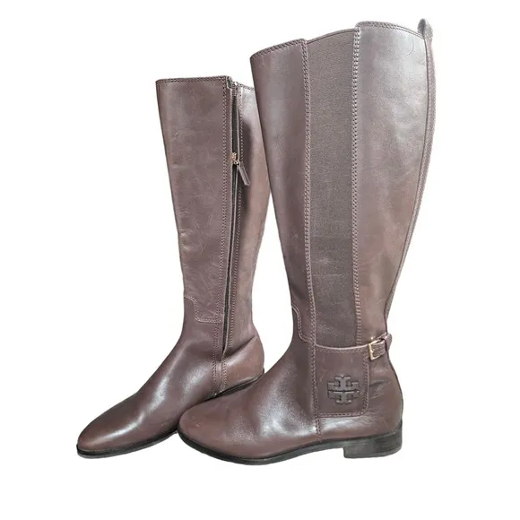 Tory Burch Wyatt 2 Brown Leather Riding Knee-High Boots Wmns Sz 7.5