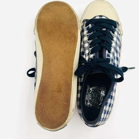 Tory Burch Canvas Printed Blue White Sneakers Size 7.5