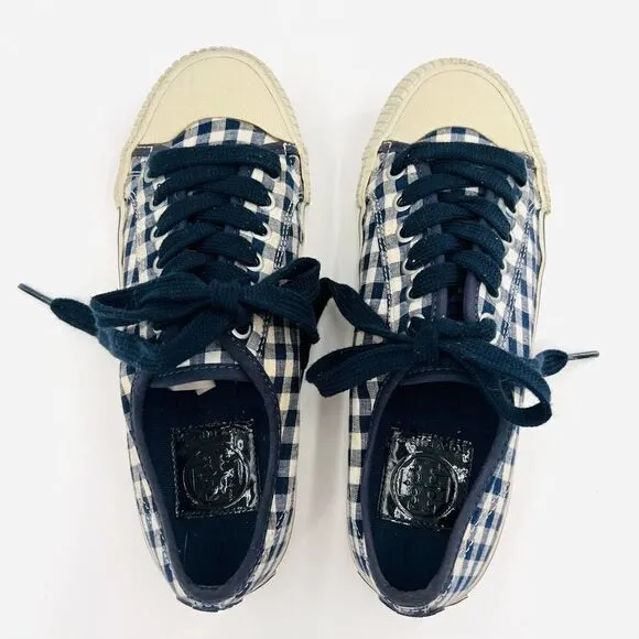 Tory Burch Canvas Printed Blue White Sneakers Size 7.5