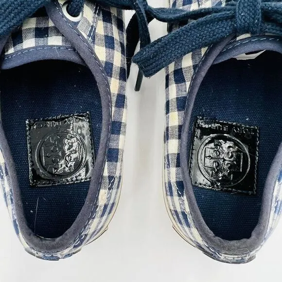Tory Burch Canvas Printed Blue White Sneakers Size 7.5