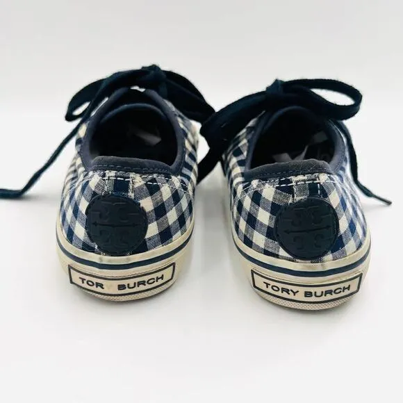 Tory Burch Canvas Printed Blue White Sneakers Size 7.5