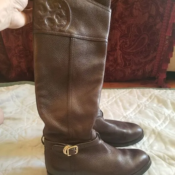 Tory Burch dark brown leather riding boots