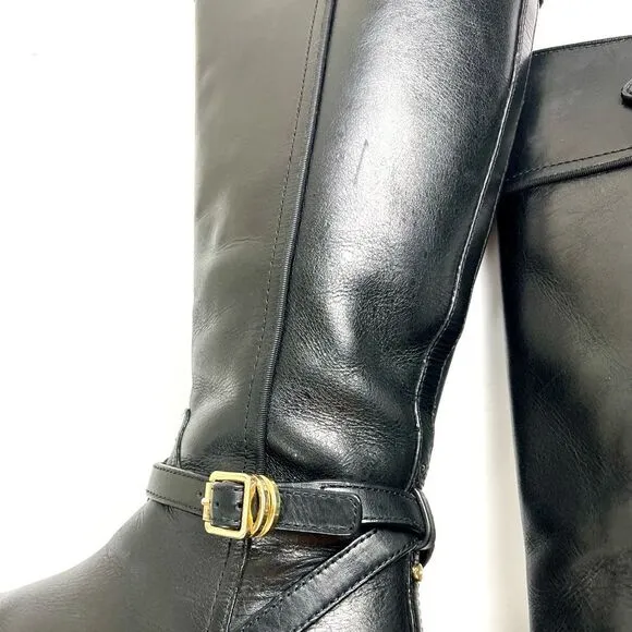 Tory Burch Teresa Black Leather Riding Boots