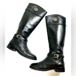 Tory Burch Teresa Black Leather Riding Boots