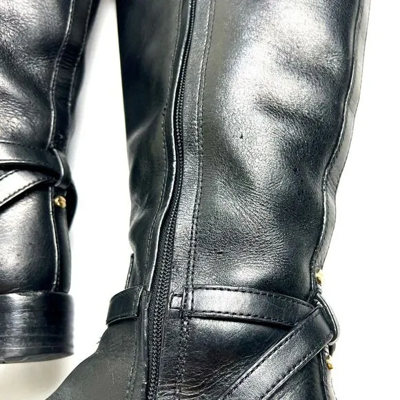 Tory Burch Teresa Black Leather Riding Boots