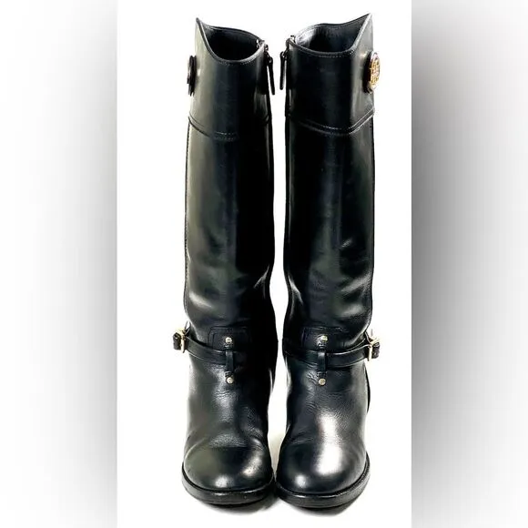 Tory Burch Teresa Black Leather Riding Boots