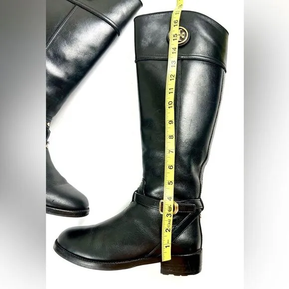 Tory Burch Teresa Black Leather Riding Boots