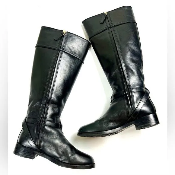 Tory Burch Teresa Black Leather Riding Boots