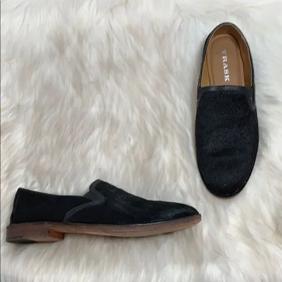 Trask Ali Black Calf Hair Slip On Loafers Sz 6
