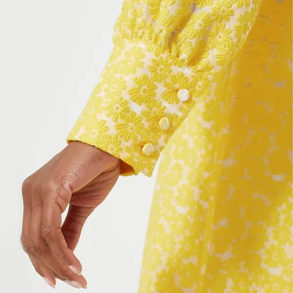 Tuckernuck Yellow Daisy Jacquard Aurelia Dress NEW