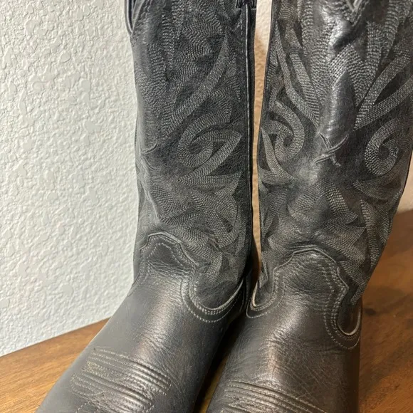 Twisted X Men's Black Smooth Leather Western Cowboy Boots Patterned  Size 10 D