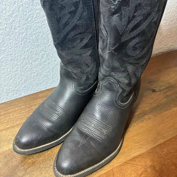 Twisted X Men's Black Smooth Leather Western Cowboy Boots Patterned  Size 10 D