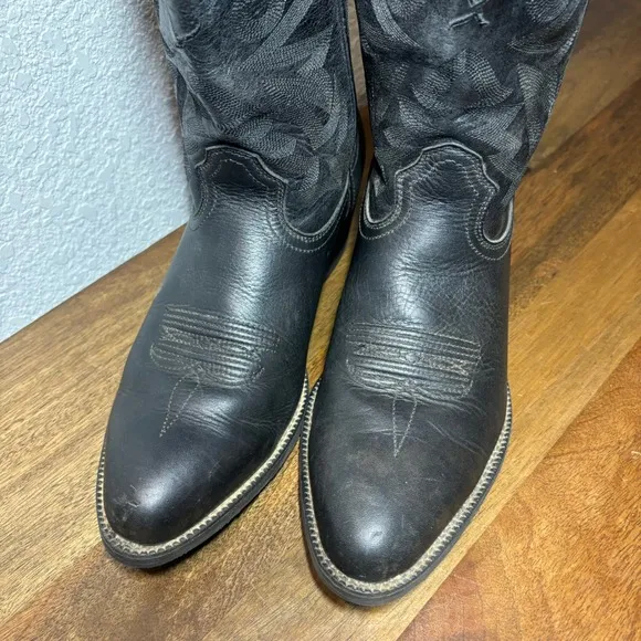 Twisted X Men's Black Smooth Leather Western Cowboy Boots Patterned  Size 10 D